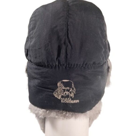 Mad Bomber Aviator Rabbit Fur Trapper Hat Black Super Warm Unisex Sz M Indie - Picture 6 of 7